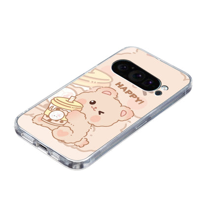 For Google Pixel 9 Pro Colored Drawing Pattern Transparent TPU Phone Case(Bear) by buy2fix