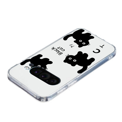 For Google Pixel 9 Pro Colored Drawing Pattern Transparent TPU Phone Case(Black Cat) by buy2fix