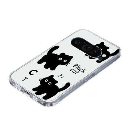 For Google Pixel 9 Pro Colored Drawing Pattern Transparent TPU Phone Case(Black Cat) by buy2fix