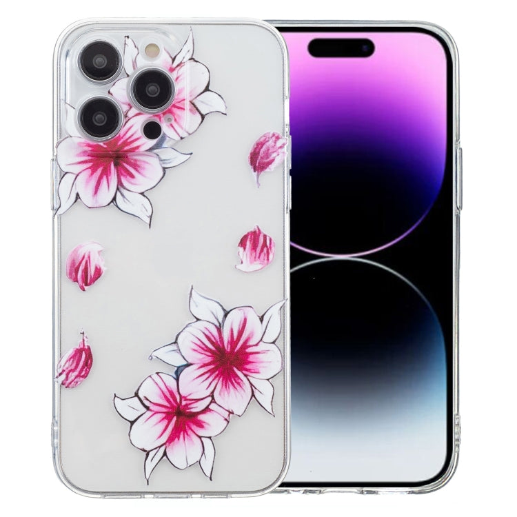 For iPhone 16 Pro Max Colored Drawing Pattern Transparent TPU Phone Case(Sakura) by buy2fix
