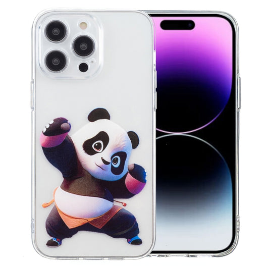 For iPhone 16 Pro Max Colored Drawing Pattern Transparent TPU Phone Case(Panda) by buy2fix