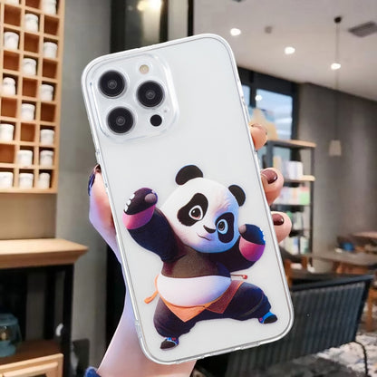 For iPhone 16 Pro Max Colored Drawing Pattern Transparent TPU Phone Case(Panda) by buy2fix
