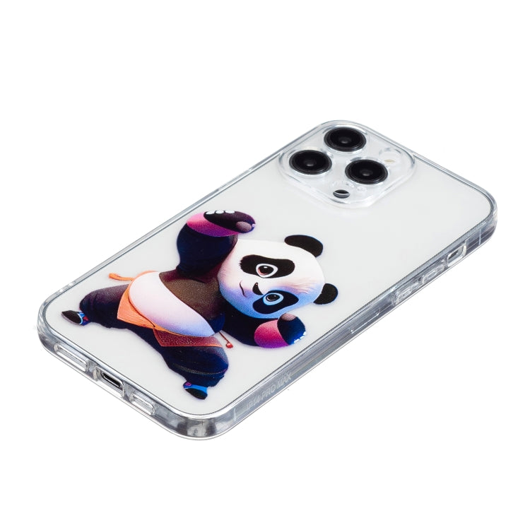 For iPhone 16 Pro Max Colored Drawing Pattern Transparent TPU Phone Case(Panda) by buy2fix
