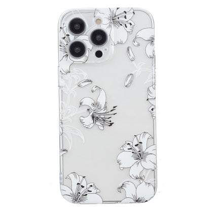 For iPhone 16 Pro Max Colored Drawing Pattern Transparent TPU Phone Case(White Flower) by buy2fix