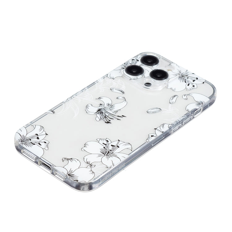 For iPhone 16 Pro Max Colored Drawing Pattern Transparent TPU Phone Case(White Flower) by buy2fix