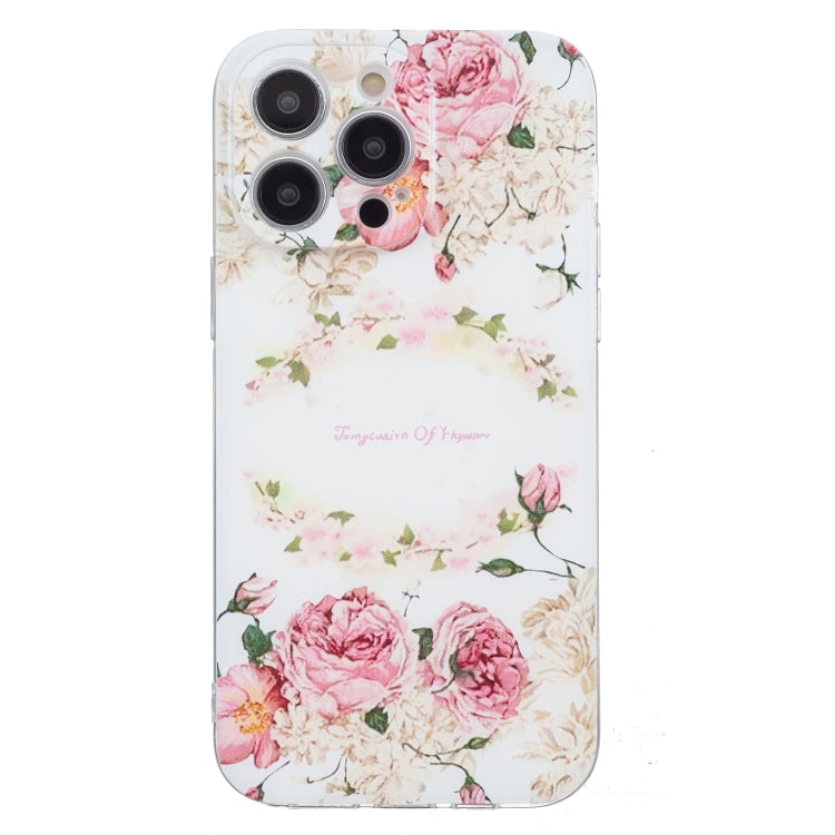 For iPhone 16 Pro Max Colored Drawing Pattern Transparent TPU Phone Case(Rose) by buy2fix