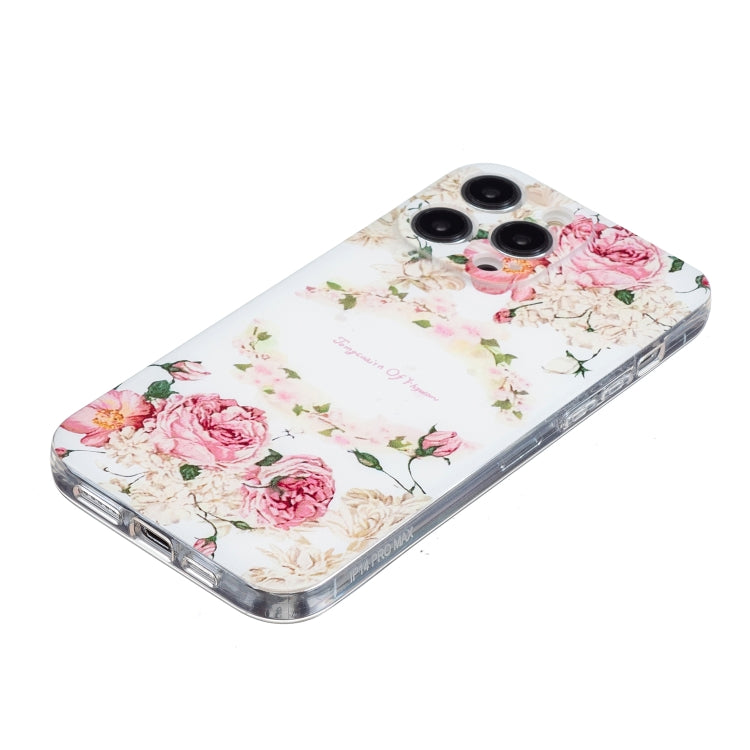 For iPhone 16 Pro Max Colored Drawing Pattern Transparent TPU Phone Case(Rose) by buy2fix