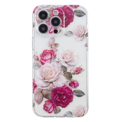 For iPhone 16 Pro Max Colored Drawing Pattern Transparent TPU Phone Case(Peony) by buy2fix