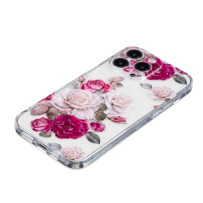 For iPhone 16 Pro Max Colored Drawing Pattern Transparent TPU Phone Case(Peony) by buy2fix