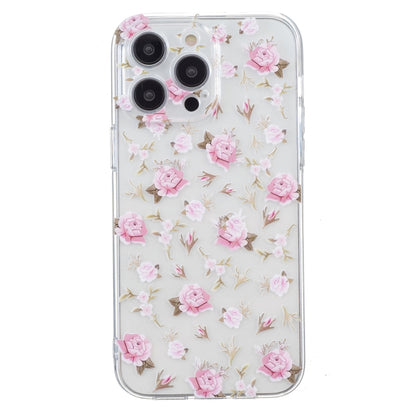 For iPhone 16 Pro Max Colored Drawing Pattern Transparent TPU Phone Case(Pink Floral) by buy2fix