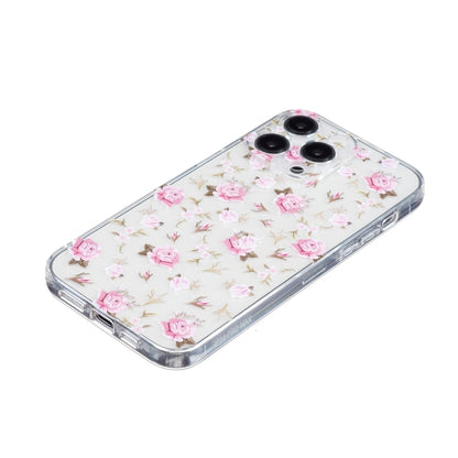 For iPhone 16 Pro Max Colored Drawing Pattern Transparent TPU Phone Case(Pink Floral) by buy2fix