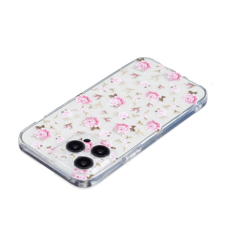 For iPhone 16 Pro Max Colored Drawing Pattern Transparent TPU Phone Case(Pink Floral) by buy2fix