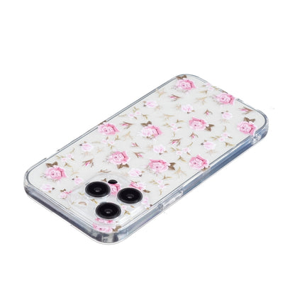 For iPhone 16 Pro Max Colored Drawing Pattern Transparent TPU Phone Case(Pink Floral) by buy2fix