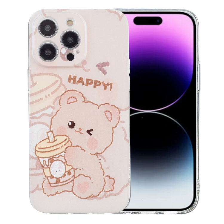 For iPhone 16 Pro Max Colored Drawing Pattern Transparent TPU Phone Case(Bear) by buy2fix