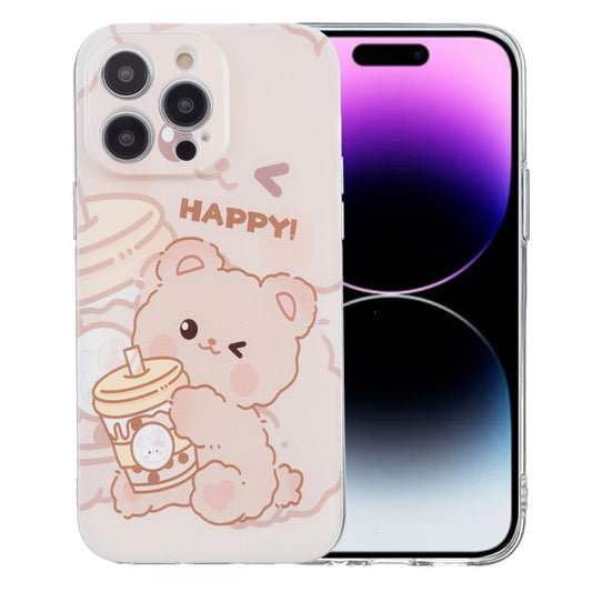 For iPhone 16 Pro Max Colored Drawing Pattern Transparent TPU Phone Case(Bear) by buy2fix