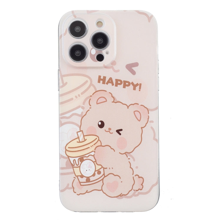 For iPhone 16 Pro Max Colored Drawing Pattern Transparent TPU Phone Case(Bear) by buy2fix