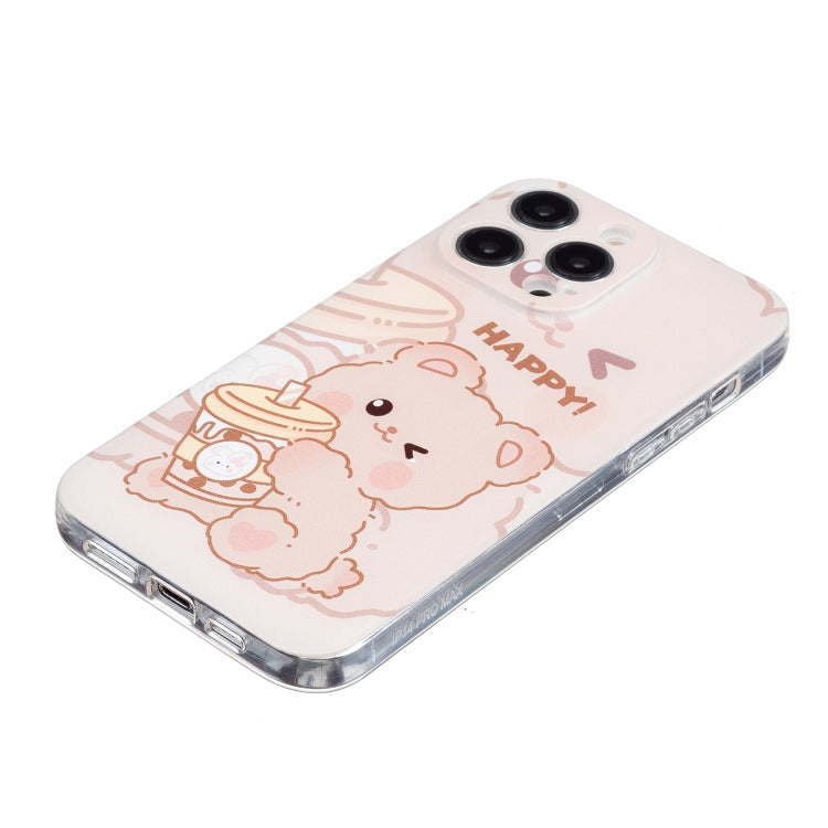 For iPhone 16 Pro Max Colored Drawing Pattern Transparent TPU Phone Case(Bear) by buy2fix
