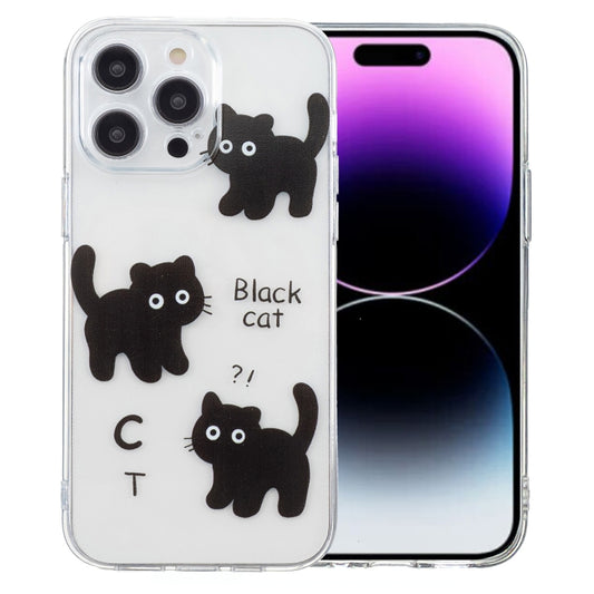 For iPhone 16 Pro Max Colored Drawing Pattern Transparent TPU Phone Case(Black Cat) by buy2fix
