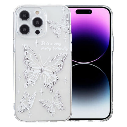 For iPhone 16 Pro Max Colored Drawing Pattern Transparent TPU Phone Case(Butterflies) by buy2fix