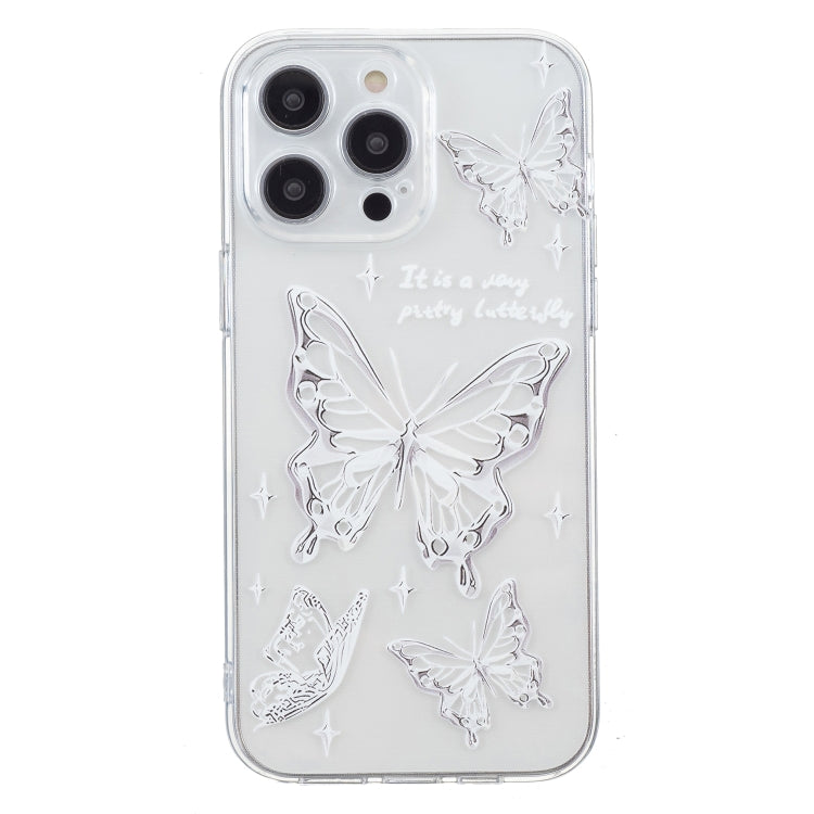 For iPhone 16 Pro Max Colored Drawing Pattern Transparent TPU Phone Case(Butterflies) by buy2fix