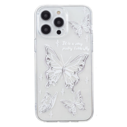 For iPhone 16 Pro Max Colored Drawing Pattern Transparent TPU Phone Case(Butterflies) by buy2fix
