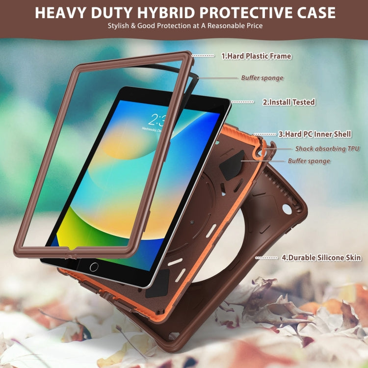 For iPad 10.2 2021 / 2020 / 2019 Rotation Handle Holder Silicone Hybrid PC Tablet Case(Chocolate) - iPad 10.2 Cases by buy2fix | Online Shopping UK | buy2fix