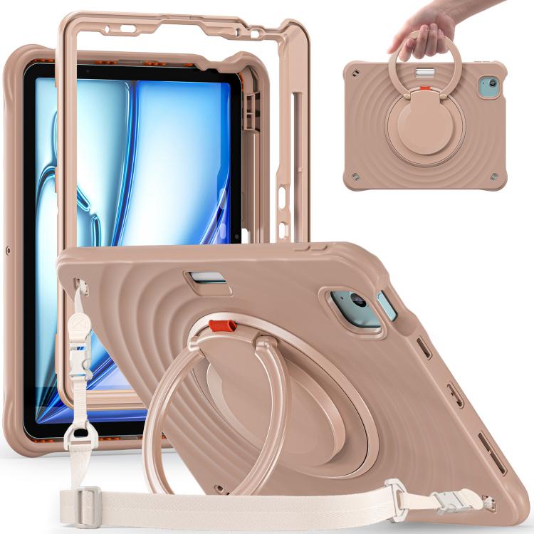 For iPad Air 11 2025 / 2024 Rotation Handle Holder Silicone Hybrid PC Tablet Case(Light Coffee) - iPad Air 11 2025 / 2024 Cases by buy2fix | Online Shopping UK | buy2fix