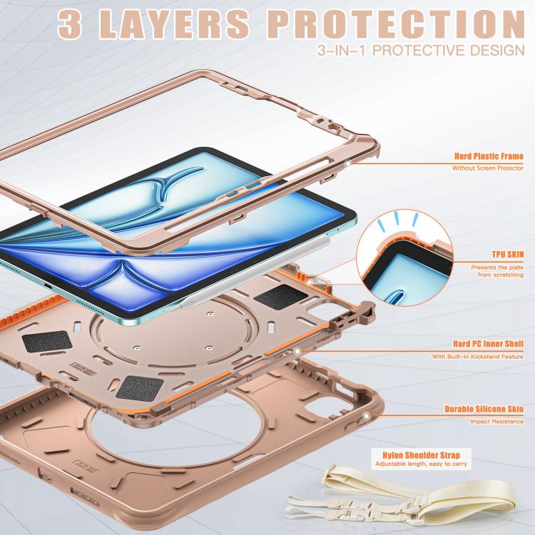 For iPad Air 11 2025 / 2024 Rotation Handle Holder Silicone Hybrid PC Tablet Case(Light Coffee) - iPad Air 11 2025 / 2024 Cases by buy2fix | Online Shopping UK | buy2fix