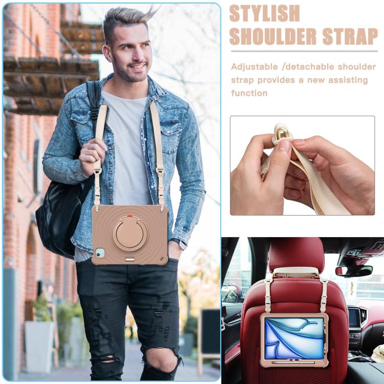 For iPad Air 11 2025 / 2024 Rotation Handle Holder Silicone Hybrid PC Tablet Case(Light Coffee) - iPad Air 11 2025 / 2024 Cases by buy2fix | Online Shopping UK | buy2fix