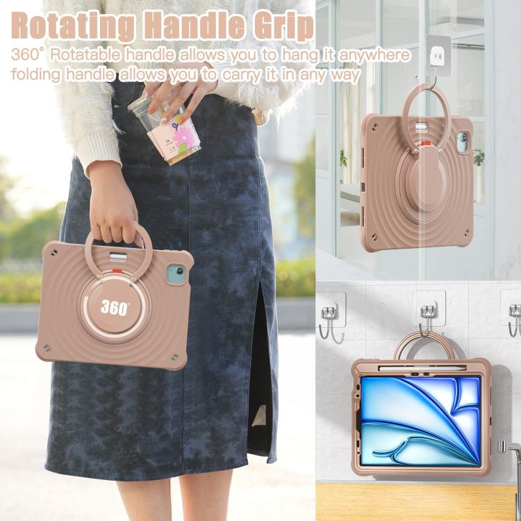 For iPad Air 11 2025 / 2024 Rotation Handle Holder Silicone Hybrid PC Tablet Case(Light Coffee) - iPad Air 11 2025 / 2024 Cases by buy2fix | Online Shopping UK | buy2fix