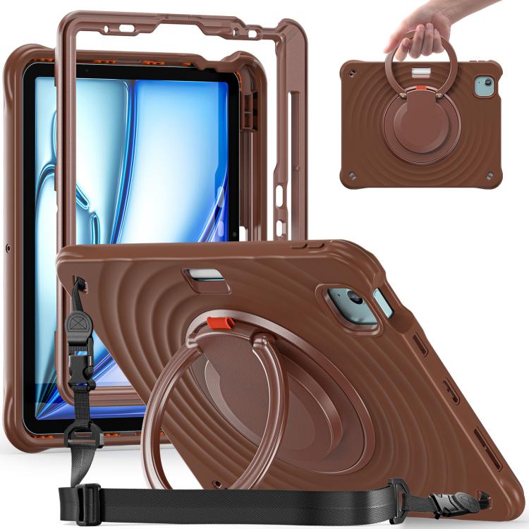 For iPad Air 11 2025 / 2024 Rotation Handle Holder Silicone Hybrid PC Tablet Case(Chocolate) - iPad Air 11 2025 / 2024 Cases by buy2fix | Online Shopping UK | buy2fix