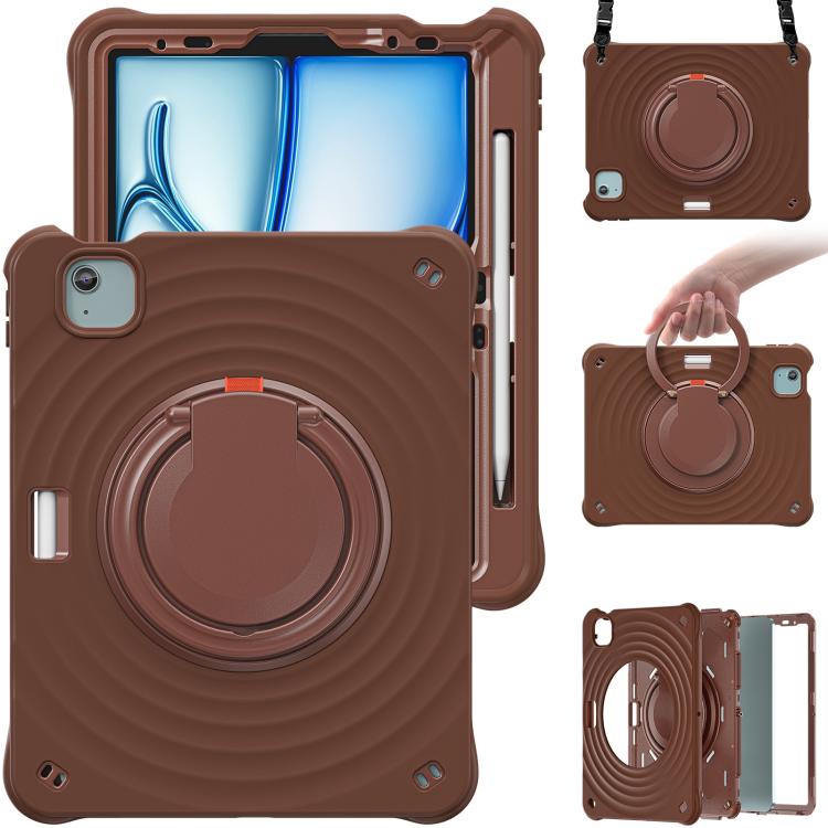 For iPad Air 11 2025 / 2024 Rotation Handle Holder Silicone Hybrid PC Tablet Case(Chocolate) - iPad Air 11 2025 / 2024 Cases by buy2fix | Online Shopping UK | buy2fix