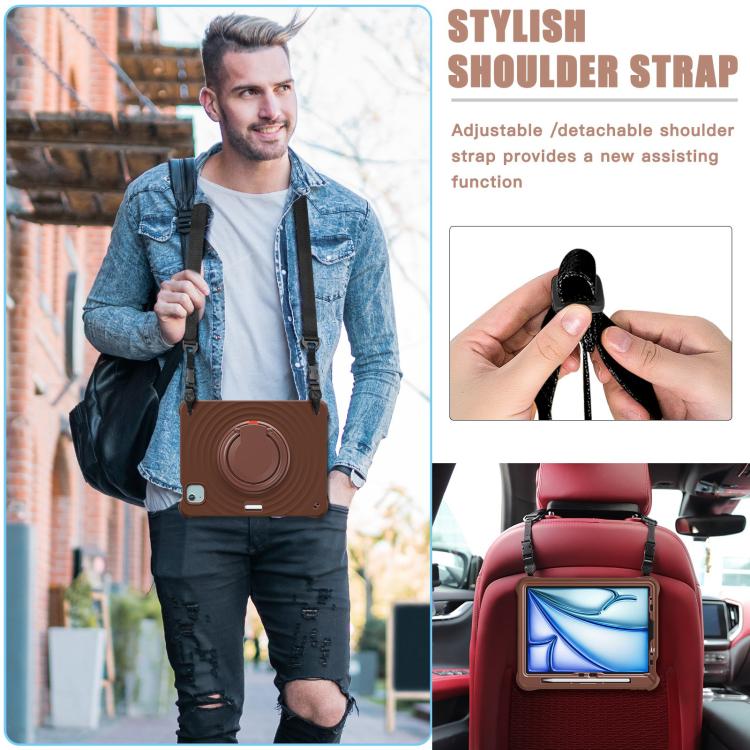 For iPad Air 11 2025 / 2024 Rotation Handle Holder Silicone Hybrid PC Tablet Case(Chocolate) - iPad Air 11 2025 / 2024 Cases by buy2fix | Online Shopping UK | buy2fix