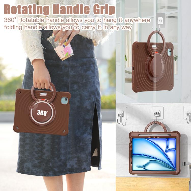 For iPad Air 11 2025 / 2024 Rotation Handle Holder Silicone Hybrid PC Tablet Case(Chocolate) - iPad Air 11 2025 / 2024 Cases by buy2fix | Online Shopping UK | buy2fix