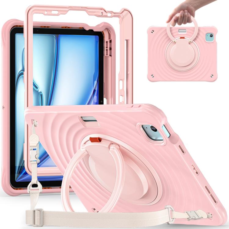 For iPad Air 11 2025 / 2024 Rotation Handle Holder Silicone Hybrid PC Tablet Case(Pink) - iPad Air 11 2025 / 2024 Cases by buy2fix | Online Shopping UK | buy2fix