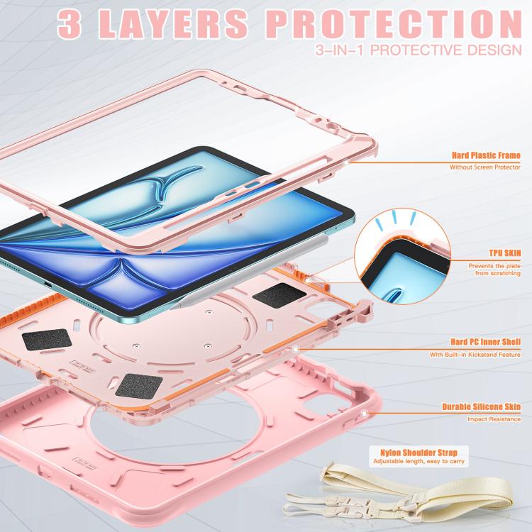 For iPad Air 11 2025 / 2024 Rotation Handle Holder Silicone Hybrid PC Tablet Case(Pink) - iPad Air 11 2025 / 2024 Cases by buy2fix | Online Shopping UK | buy2fix