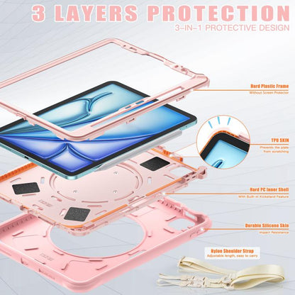 For iPad Air 11 2025 / 2024 Rotation Handle Holder Silicone Hybrid PC Tablet Case(Pink) - iPad Air 11 2025 / 2024 Cases by buy2fix | Online Shopping UK | buy2fix