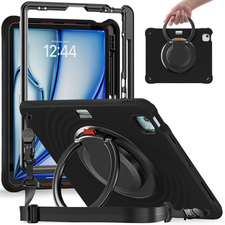 For iPad Air 13 2025 / 2024 Rotation Handle Holder Silicone Hybrid PC Tablet Case(Black) - iPad Air 13 2025 / 2024 Cases by buy2fix | Online Shopping UK | buy2fix