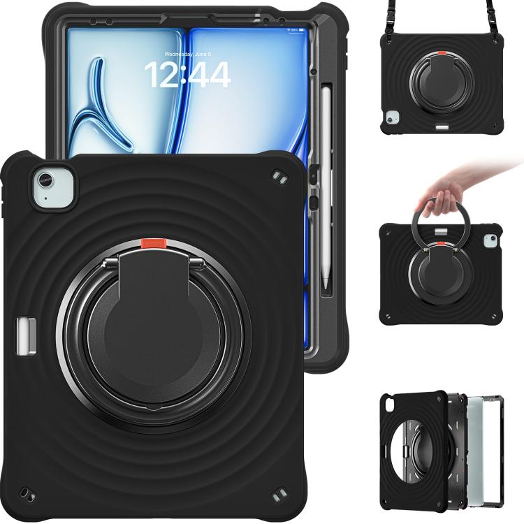 For iPad Air 13 2025 / 2024 Rotation Handle Holder Silicone Hybrid PC Tablet Case(Black) - iPad Air 13 2025 / 2024 Cases by buy2fix | Online Shopping UK | buy2fix