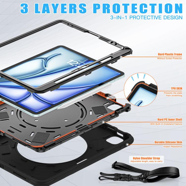 For iPad Air 13 2025 / 2024 Rotation Handle Holder Silicone Hybrid PC Tablet Case(Black) - iPad Air 13 2025 / 2024 Cases by buy2fix | Online Shopping UK | buy2fix