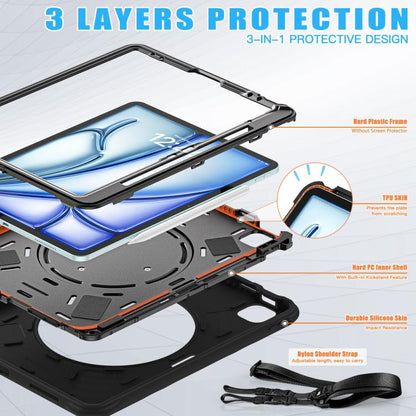 For iPad Air 13 2025 / 2024 Rotation Handle Holder Silicone Hybrid PC Tablet Case(Black) - iPad Air 13 2025 / 2024 Cases by buy2fix | Online Shopping UK | buy2fix