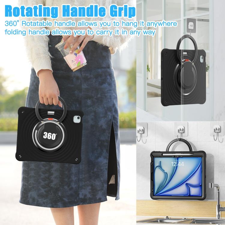 For iPad Air 13 2025 / 2024 Rotation Handle Holder Silicone Hybrid PC Tablet Case(Black) - iPad Air 13 2025 / 2024 Cases by buy2fix | Online Shopping UK | buy2fix
