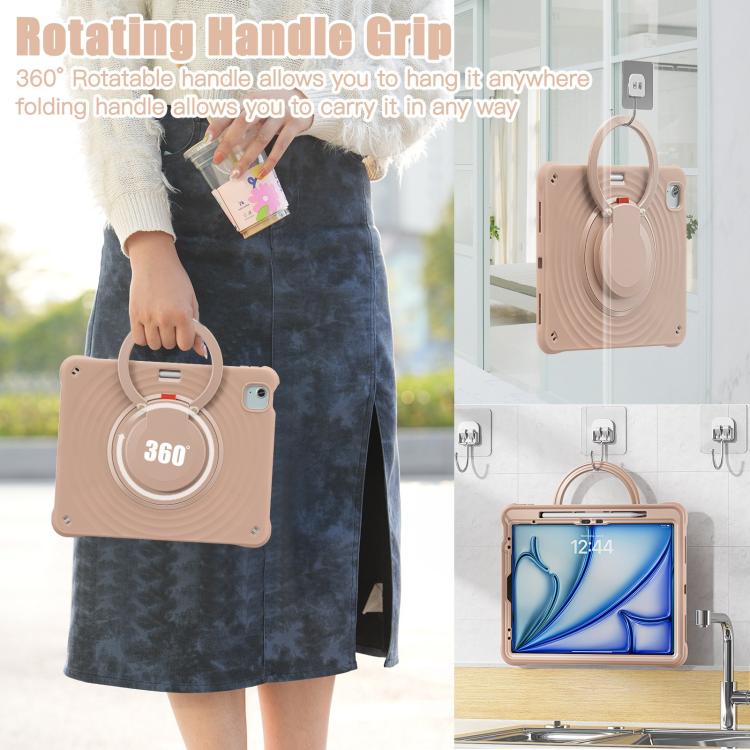 For iPad Air 13 2025 / 2024 Rotation Handle Holder Silicone Hybrid PC Tablet Case(Light Coffee) - iPad Air 13 2025 / 2024 Cases by buy2fix | Online Shopping UK | buy2fix