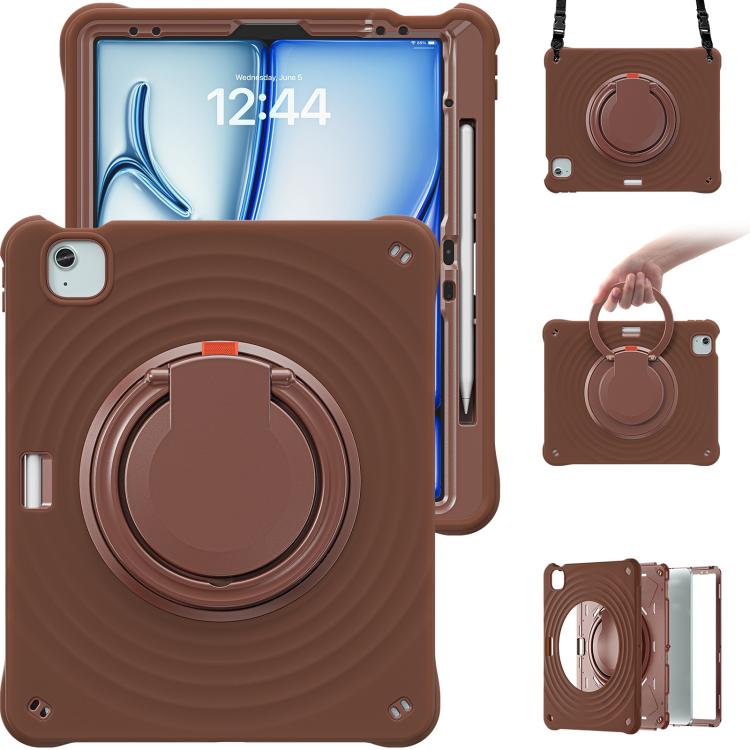 For iPad Air 13 2025 / 2024 Rotation Handle Holder Silicone Hybrid PC Tablet Case(Chocolate) - iPad Air 13 2025 / 2024 Cases by buy2fix | Online Shopping UK | buy2fix
