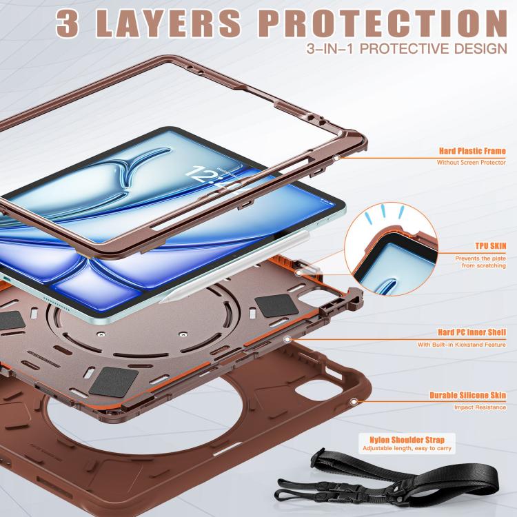For iPad Air 13 2025 / 2024 Rotation Handle Holder Silicone Hybrid PC Tablet Case(Chocolate) - iPad Air 13 2025 / 2024 Cases by buy2fix | Online Shopping UK | buy2fix