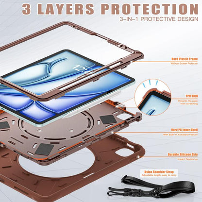For iPad Air 13 2025 / 2024 Rotation Handle Holder Silicone Hybrid PC Tablet Case(Chocolate) - iPad Air 13 2025 / 2024 Cases by buy2fix | Online Shopping UK | buy2fix