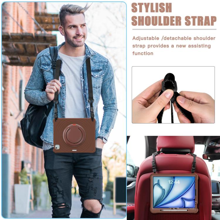 For iPad Air 13 2025 / 2024 Rotation Handle Holder Silicone Hybrid PC Tablet Case(Chocolate) - iPad Air 13 2025 / 2024 Cases by buy2fix | Online Shopping UK | buy2fix