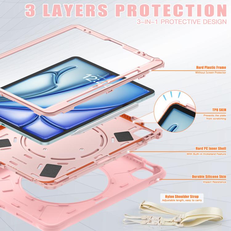 For iPad Air 13 2025 / 2024 Rotation Handle Holder Silicone Hybrid PC Tablet Case(Pink) - iPad Air 13 2025 / 2024 Cases by buy2fix | Online Shopping UK | buy2fix