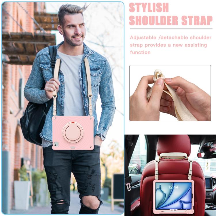 For iPad Air 13 2025 / 2024 Rotation Handle Holder Silicone Hybrid PC Tablet Case(Pink) - iPad Air 13 2025 / 2024 Cases by buy2fix | Online Shopping UK | buy2fix
