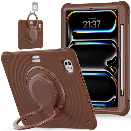 For iPad Pro 11 2024 Rotation Handle Holder Silicone Hybrid PC Tablet Case(Chocolate) - iPad Pro 11 2024 Cases by buy2fix | Online Shopping UK | buy2fix